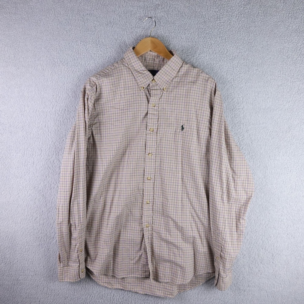 Ralph Lauren Mens XXL Tattersall Check Button Down Shirt Tan Green Long Sleeve